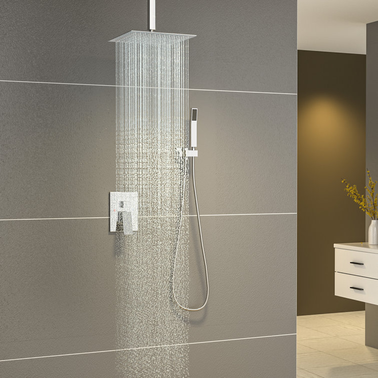 Chrome 12" Ceiling Mounted Rain Shower System with Handheld Spray