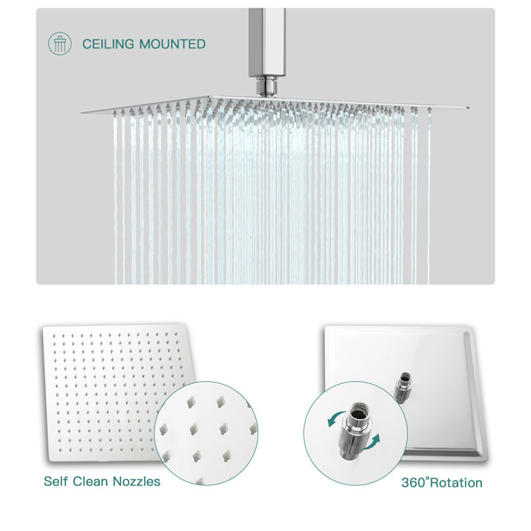Chrome 12" Ceiling Mounted Rain Shower System with Handheld Spray