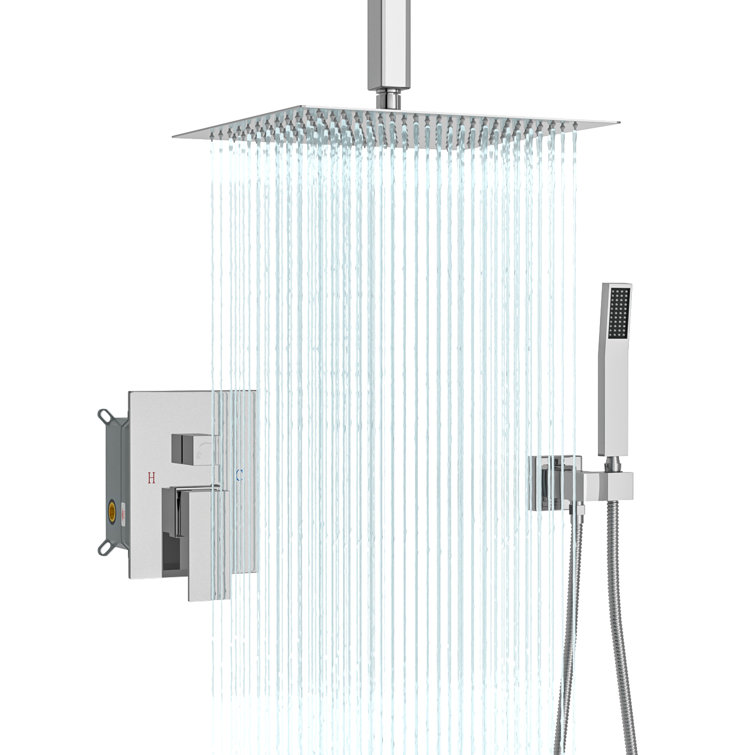 Chrome 12" Ceiling Mounted Rain Shower System with Handheld Spray