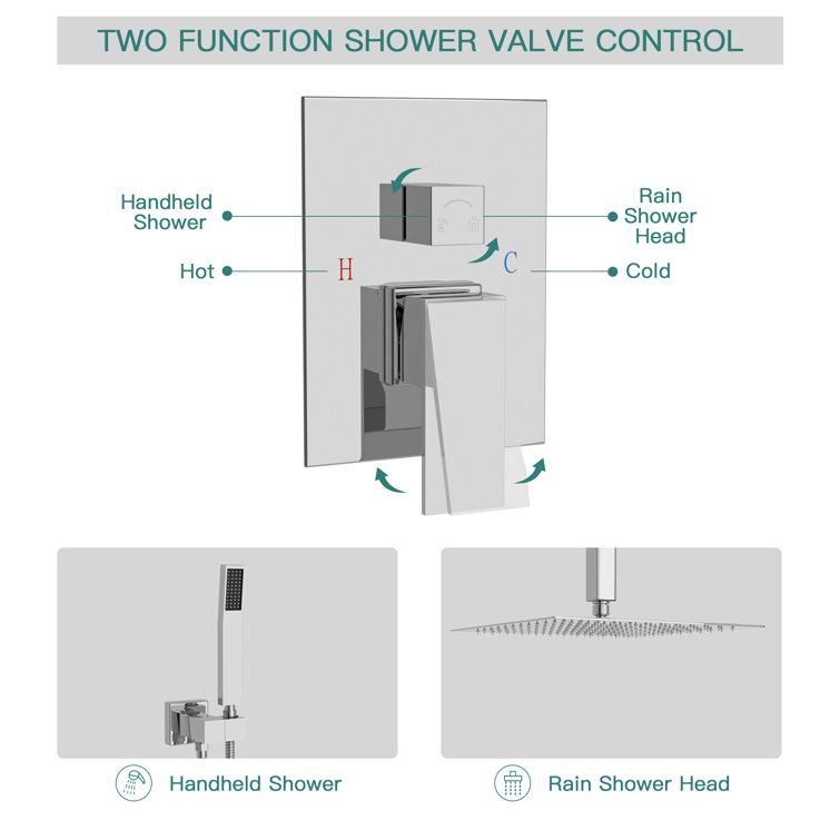 Chrome 12" Ceiling Mounted Rain Shower System with Handheld Spray