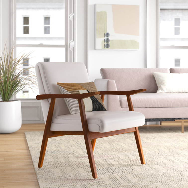 Archduke White and Amber Faux Leather Wood Accent Chair