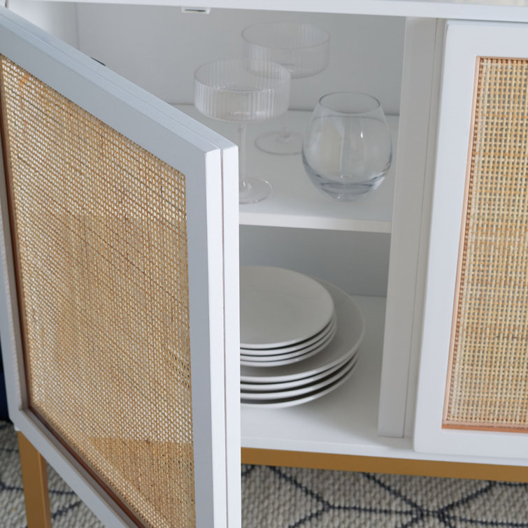 Zadie White and Gold Coastal-Inspired Rattan Sideboard