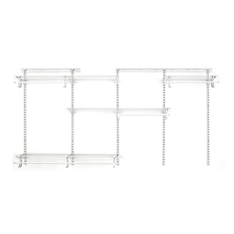 White Adjustable Wire Closet Organizer System with Shelves and Rods