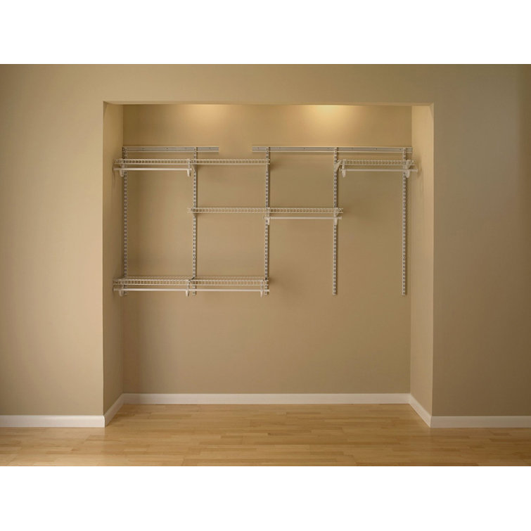 White Adjustable Wire Closet Organizer System with Shelves and Rods