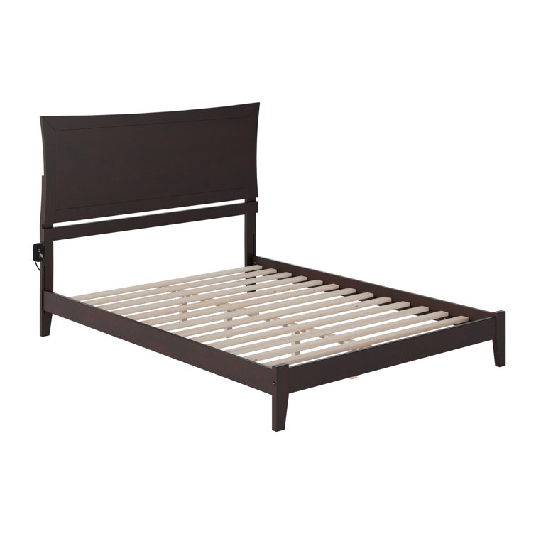 Espresso Queen Wood Platform Bed with Upholstered Headboard