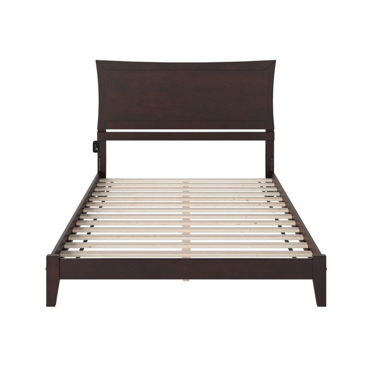 Espresso Queen Wood Platform Bed with Upholstered Headboard