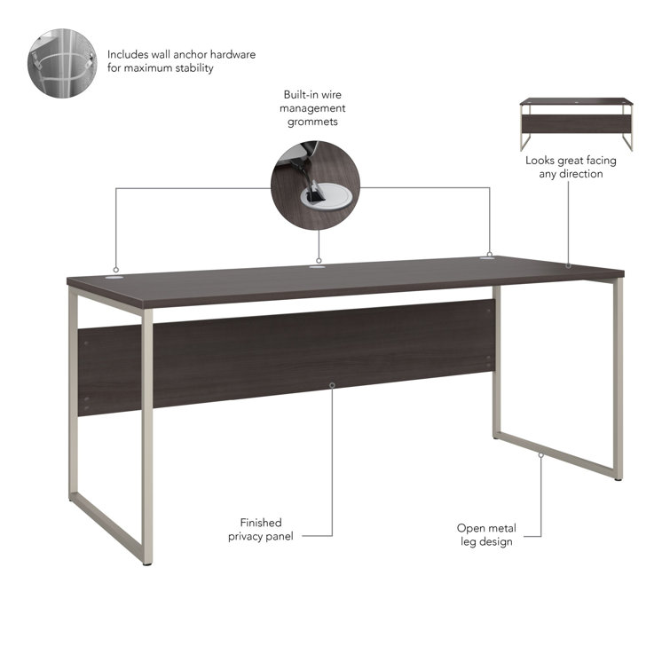 Storm Gray 71'' Contemporary Home Office Desk with Drawer and Filing Cabinet