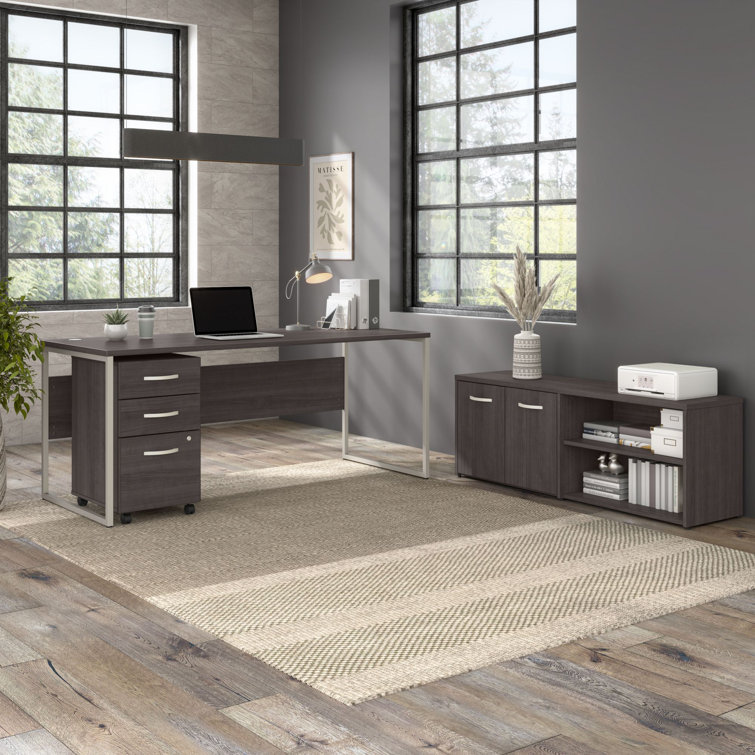 Storm Gray 71'' Contemporary Home Office Desk with Drawer and Filing Cabinet