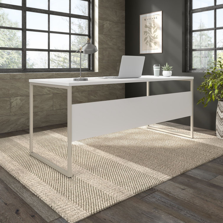 Contemporary 71'' White Corner Office Desk with Metal Legs and Drawer