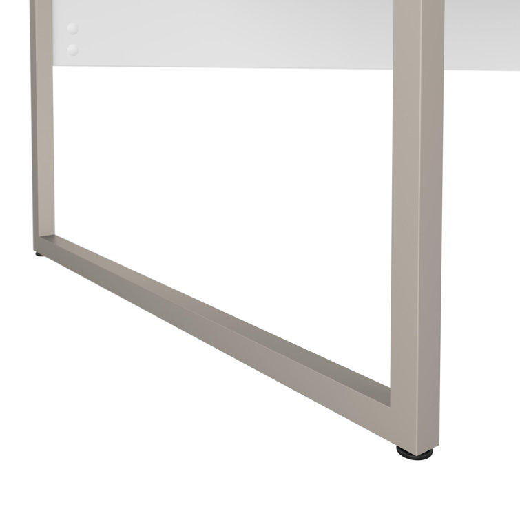 Contemporary 71'' White Corner Office Desk with Metal Legs and Drawer