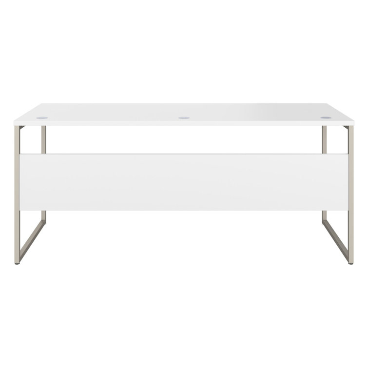 Contemporary 71'' White Corner Office Desk with Metal Legs and Drawer