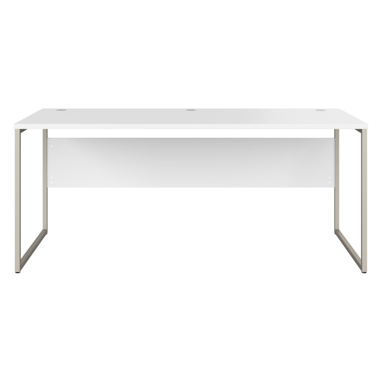 Contemporary 71'' White Corner Office Desk with Metal Legs and Drawer