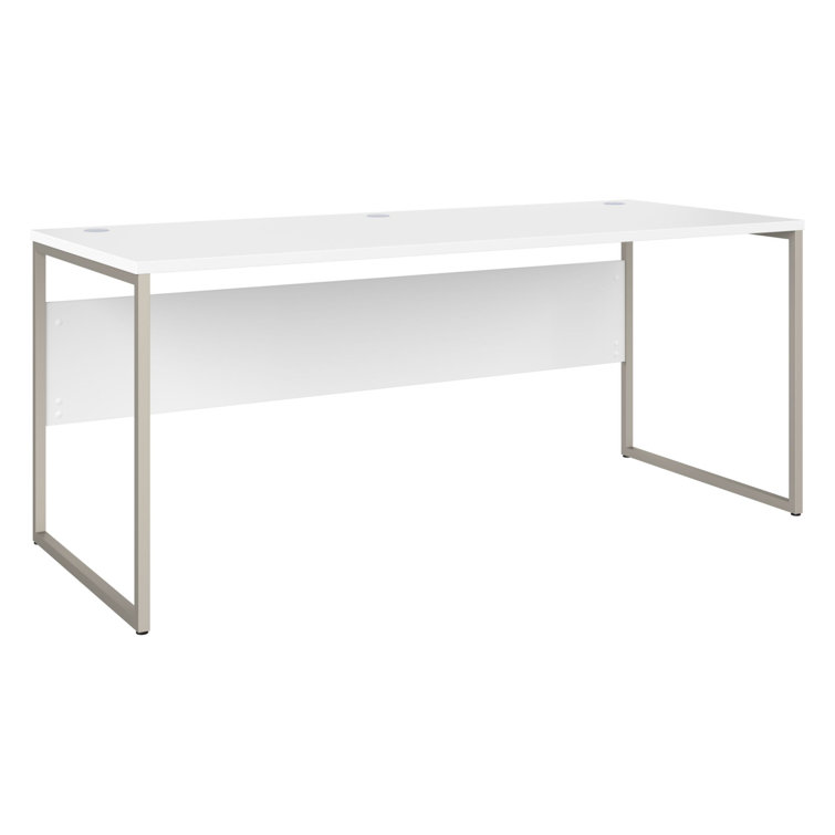 Contemporary 71'' White Corner Office Desk with Metal Legs and Drawer