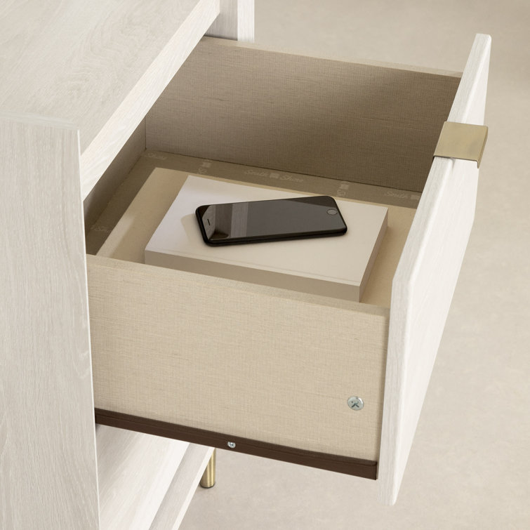 Winter Oak Rectangular 2-Drawer End Table with Brass Accents