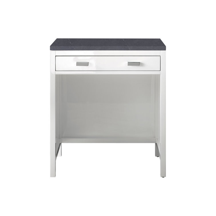 Glossy White and Carrara Marble Transitional Vanity with Drawer