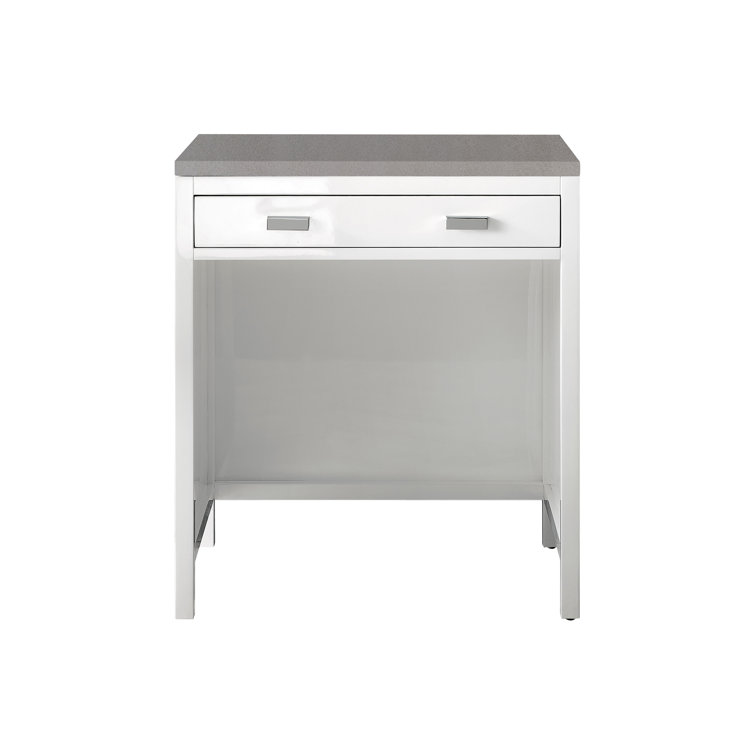 Glossy White and Carrara Marble Transitional Vanity with Drawer