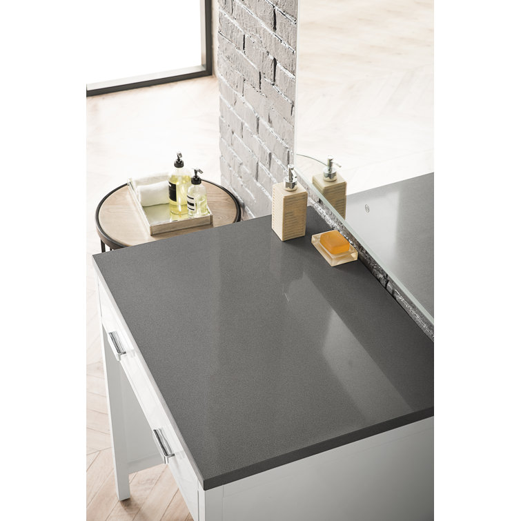 Glossy White and Carrara Marble Transitional Vanity with Drawer