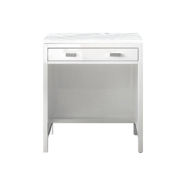 Glossy White and Carrara Marble Transitional Vanity with Drawer