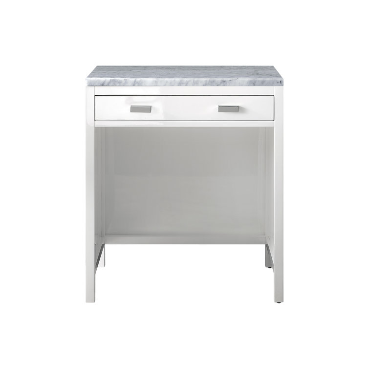 Glossy White and Carrara Marble Transitional Vanity with Drawer
