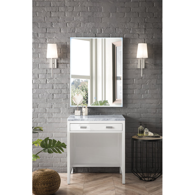 Glossy White and Carrara Marble Transitional Vanity with Drawer
