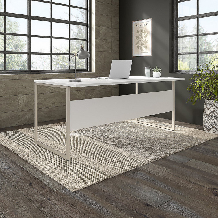 Contemporary 71'' White Corner Office Desk with Metal Legs and Drawer