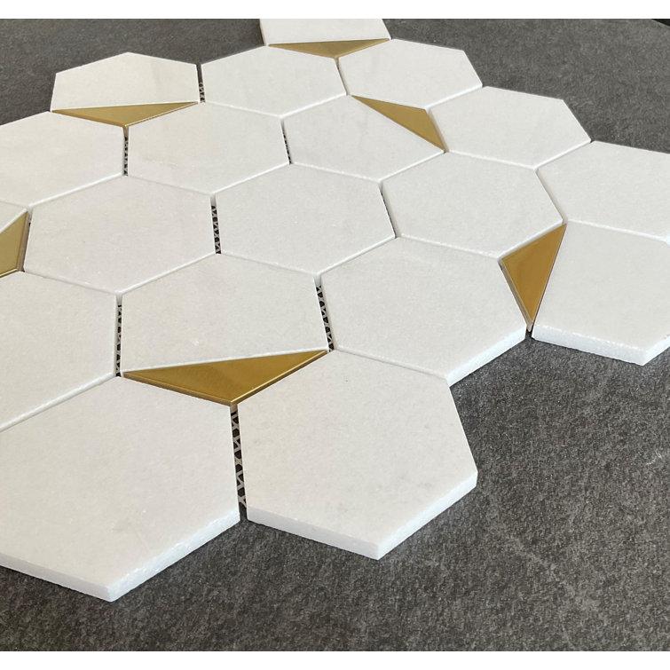 Thassos White and Gold Hexagon Marble Wall Tile
