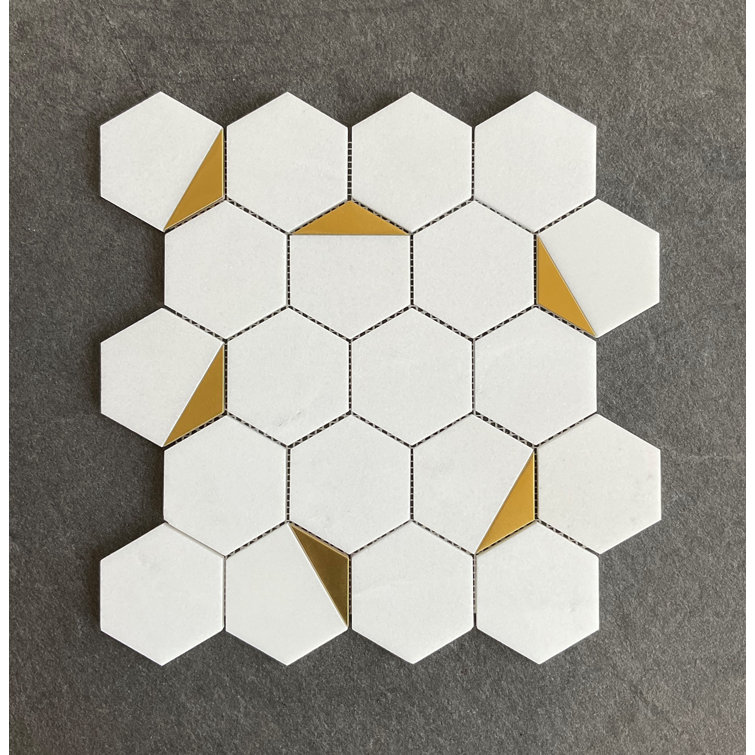 Thassos White and Gold Hexagon Marble Wall Tile