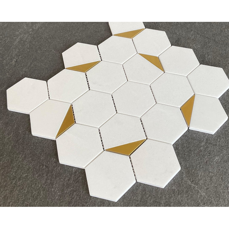 Thassos White and Gold Hexagon Marble Wall Tile