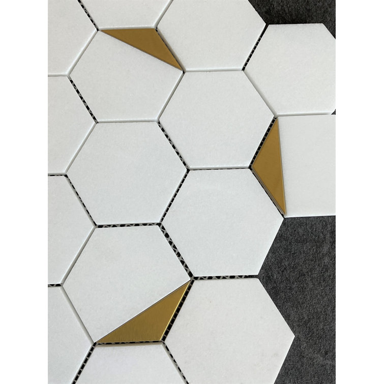 Thassos White and Gold Hexagon Marble Wall Tile