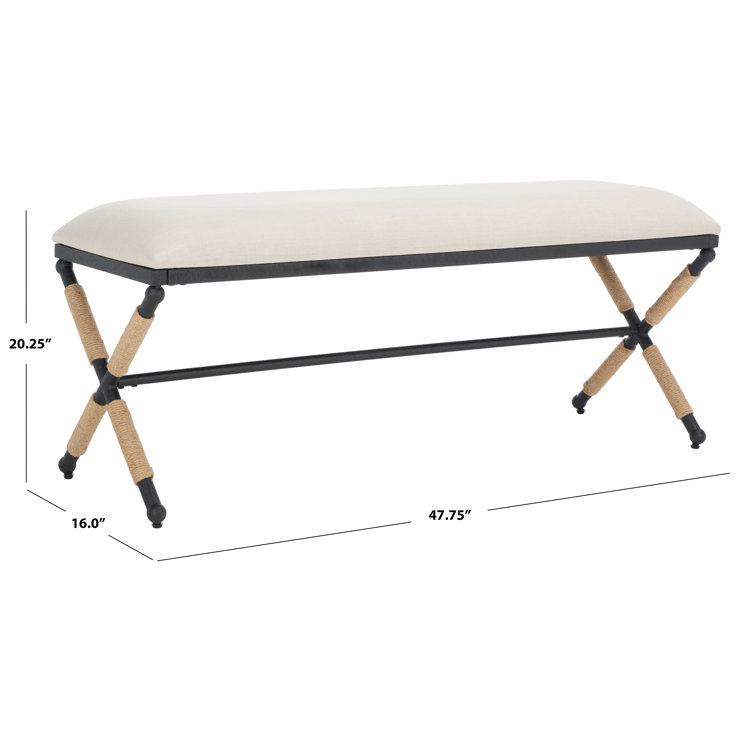 Carmelo Coastal-Chic Beige Linen & Black Wood Wrapped Bench
