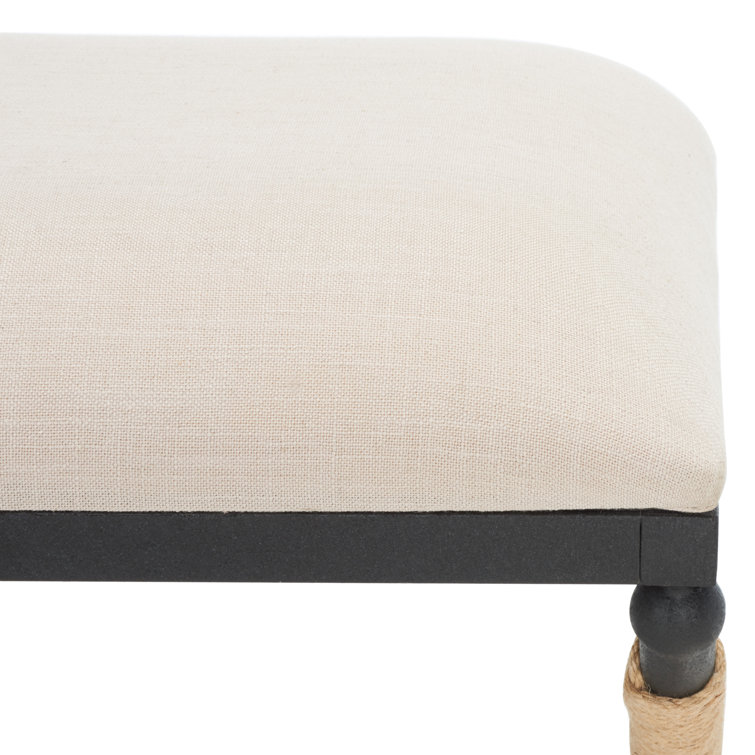 Carmelo Coastal-Chic Beige Linen & Black Wood Wrapped Bench