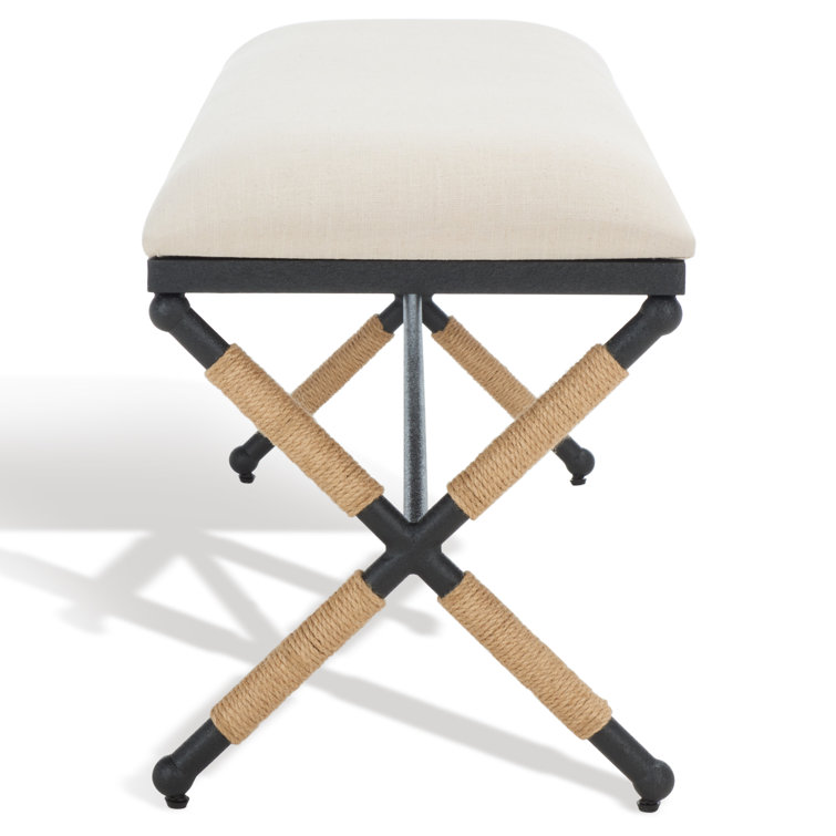Carmelo Coastal-Chic Beige Linen & Black Wood Wrapped Bench