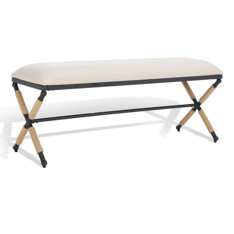 Carmelo Coastal-Chic Beige Linen & Black Wood Wrapped Bench