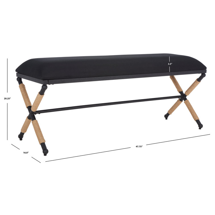 Carmelo Coastal-Chic Beige Cushioned Bench with Black Iron Base