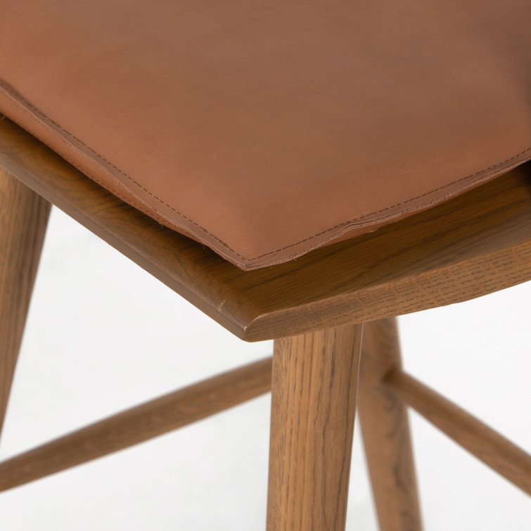 Sandy Oak Backless Saddle Style Leather Bar Stool 44''