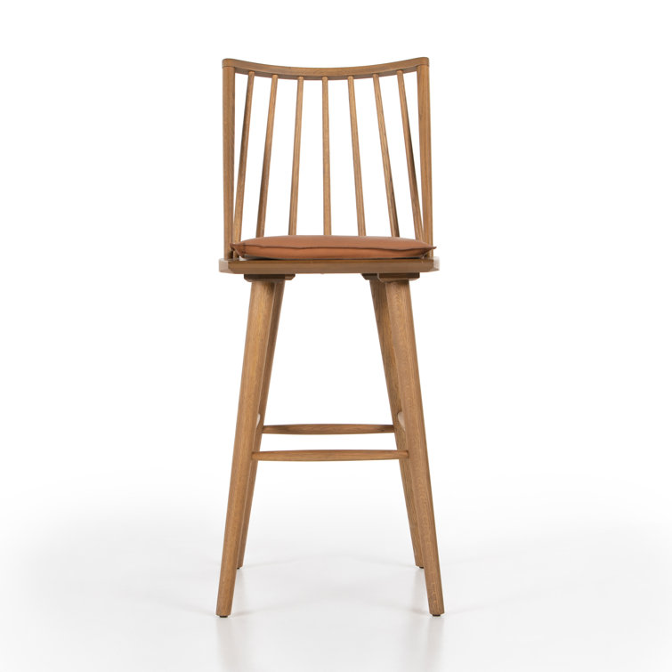 Sandy Oak Backless Saddle Style Leather Bar Stool 44''