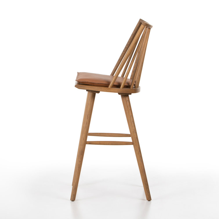 Sandy Oak Backless Saddle Style Leather Bar Stool 44''
