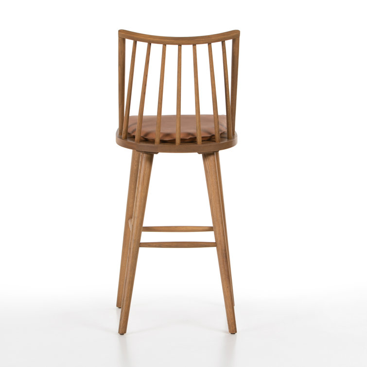 Sandy Oak Backless Saddle Style Leather Bar Stool 44''