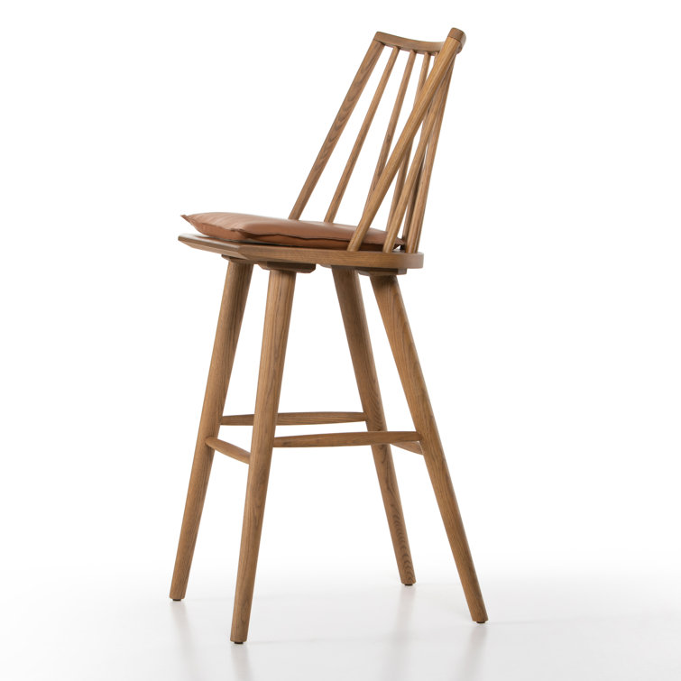 Sandy Oak Backless Saddle Style Leather Bar Stool 44''