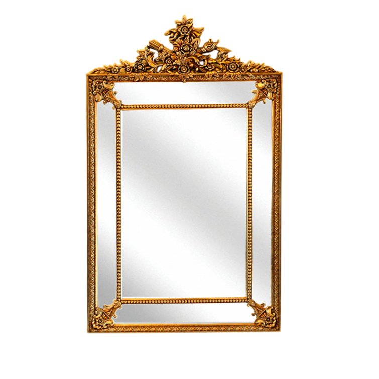 Ornate Gold Beech Wood Vertical Mirror with Floral Design