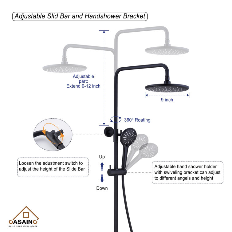 Matte Black Adjustable Height Rain Shower System with Handheld