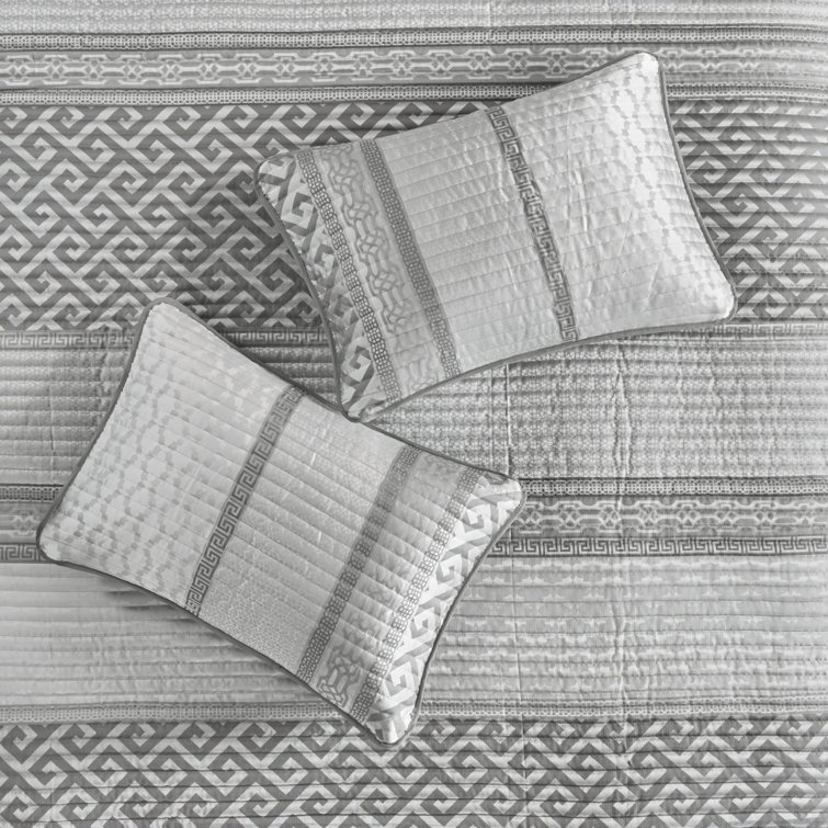 Gray King Reversible Microfiber Jacquard Quilt Set
