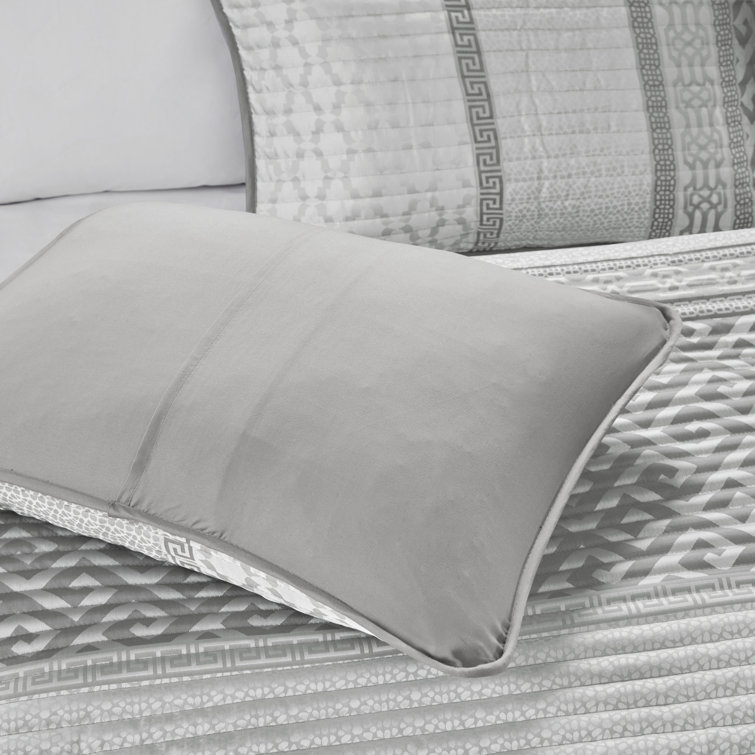 Gray King Reversible Microfiber Jacquard Quilt Set