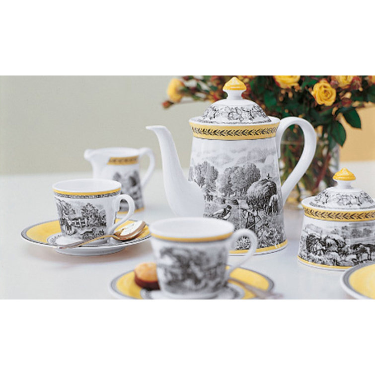 Villeroy & Boch Audun Ferme Yellow and Gray Porcelain Teacup