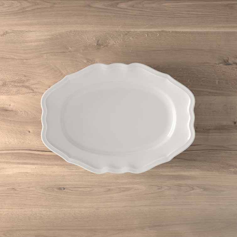 White Ceramic Oval Scalloped Serving Platter