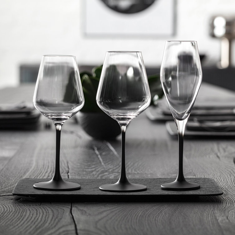 Elegant Black Stem Crystal White Wine Glass Set of 4