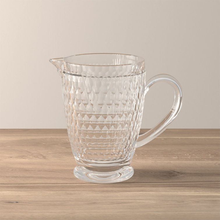 Boston Clear Faceted Crystal Glass Pitcher, 44 oz