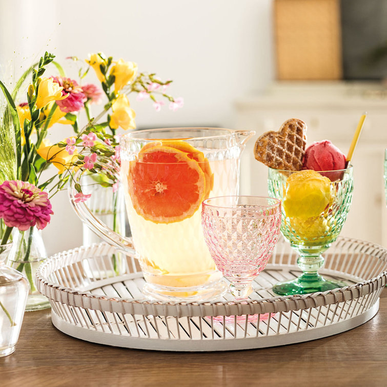 Boston Clear Faceted Crystal Glass Pitcher, 44 oz