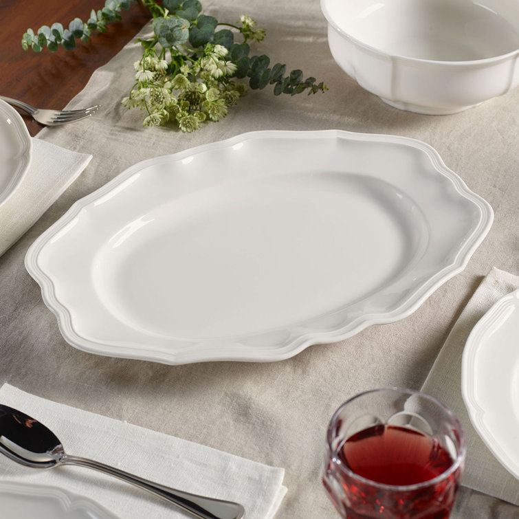 White Ceramic Oval Scalloped Serving Platter
