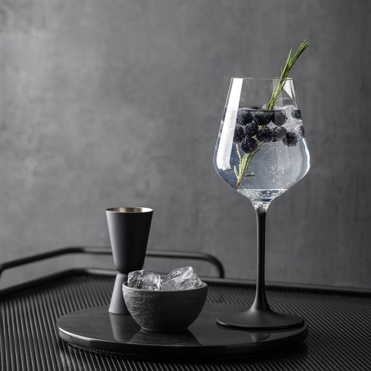 Elegant Black Stem Crystal White Wine Glass Set of 4